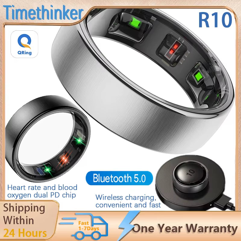R10 Waterproof Smart Ring Health Monitor Men & Women Health & Sleep Monitor Smart Rings Multi-Sport Modes Qring APP