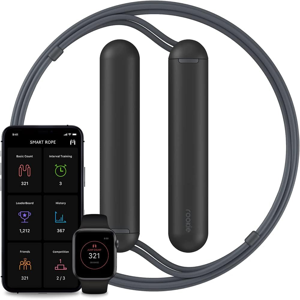 Smart Rope Rookie - App-Connected Jump Rope for Fitness and Workouts, Adjustable Length, Bluetooth 4.0 Enabled, Track Calories and Jumps (Black)