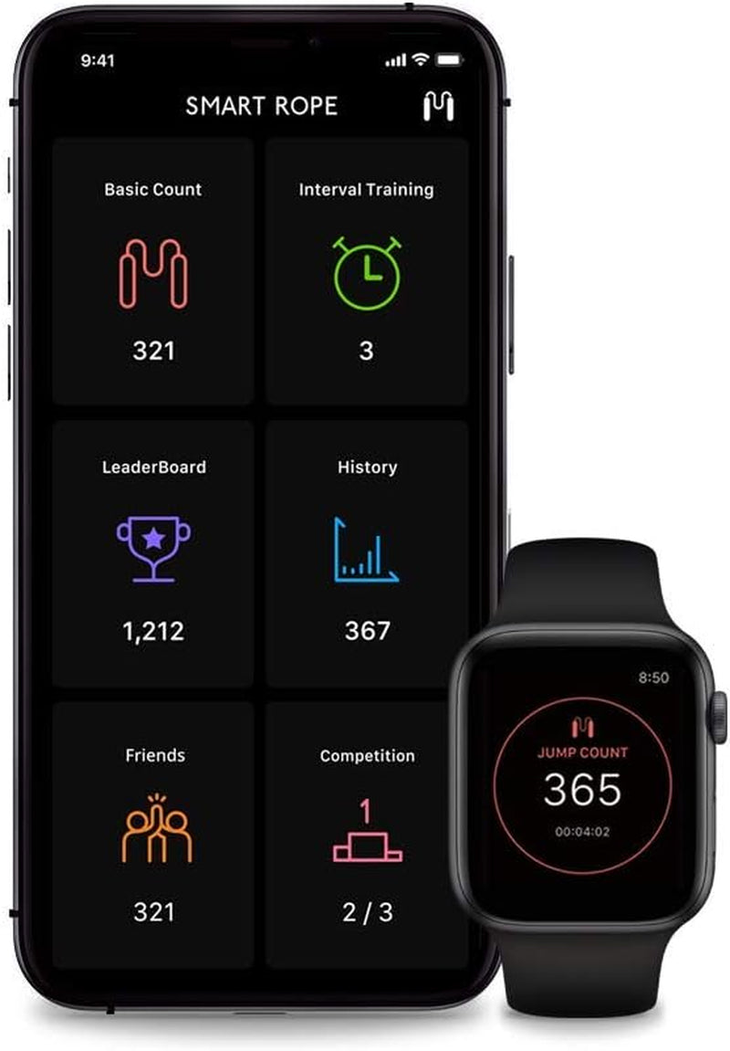 Smart Rope Rookie - App-Connected Jump Rope for Fitness and Workouts, Adjustable Length, Bluetooth 4.0 Enabled, Track Calories and Jumps (Black)