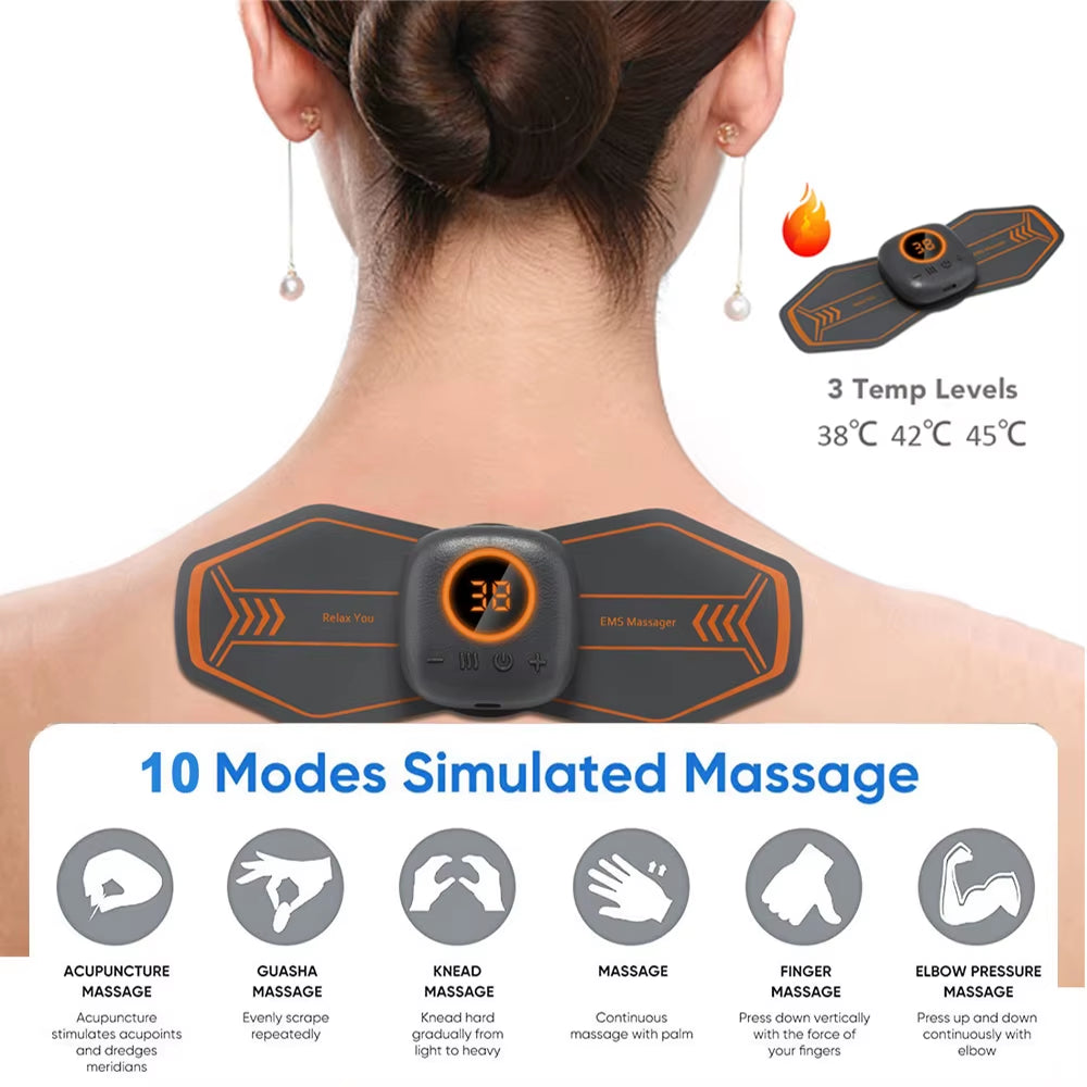 Smart Wireless TENS & EMS Neck Massager with 3 Level Heat, Portable EMS Muscle Stimulator Cervical Vertebra Back Body Massage